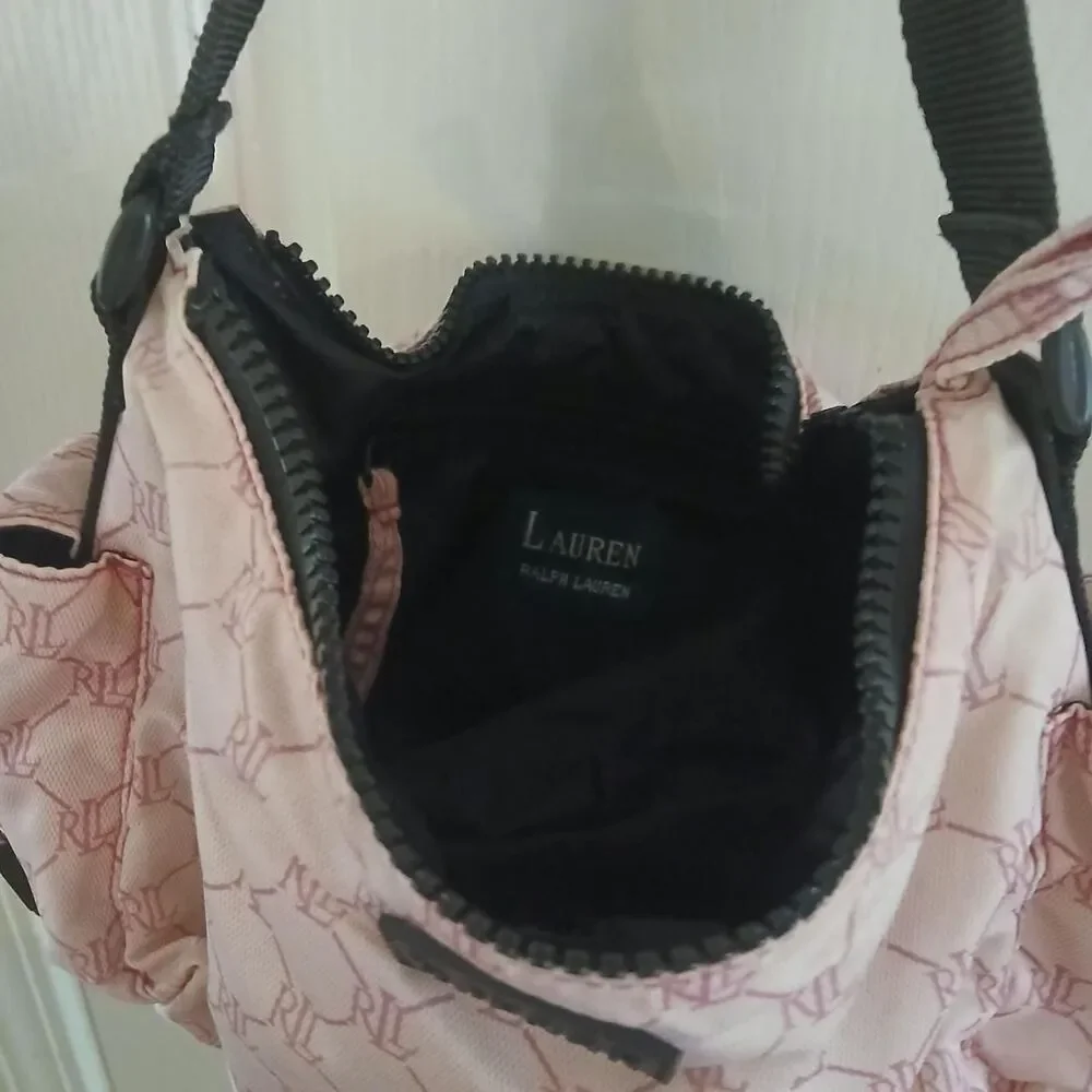 Vintage Y2K Lauren Ralph Lauren Pink Monogram Hobo Bag Utility Buckle Pockets